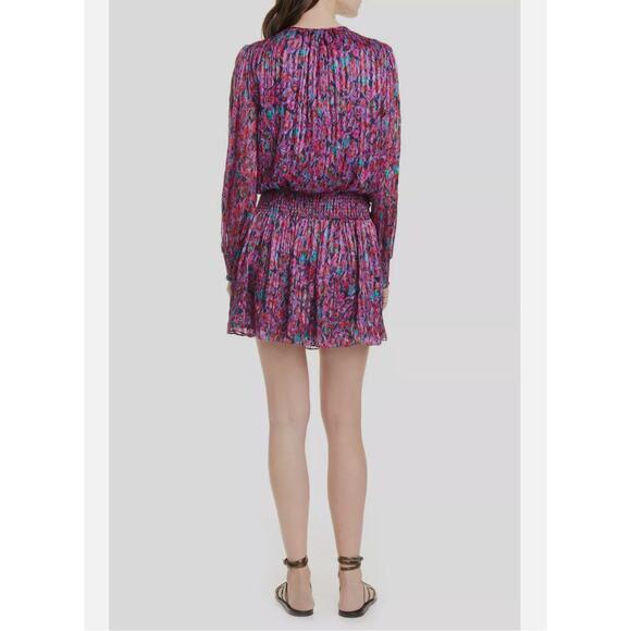 Ramy Brook Gessy 100% Silk Lace Up Neck Shadow Stripe Pink Multi Mini Dress XS - Picture 3 of 12